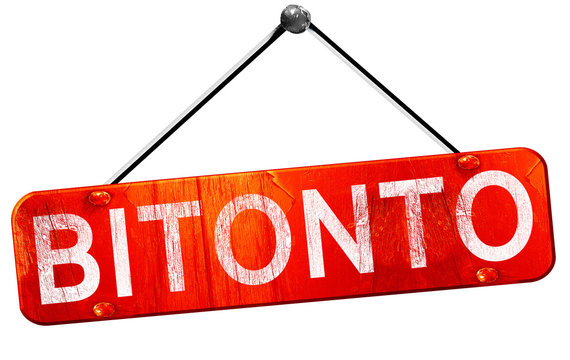 Bitonto, 3D rendering, a red hanging sign