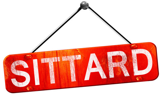 Sittard, 3D rendering, a red hanging sign