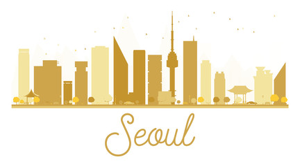 Fototapeta premium Seoul City skyline golden silhouette.