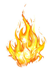 Fire on a white background. Beautiful watercolor flames.