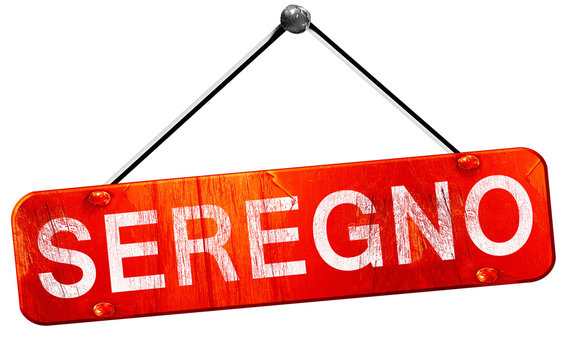 Seregno, 3D rendering, a red hanging sign