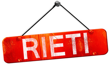 Rieti, 3D rendering, a red hanging sign - obrazy, fototapety, plakaty