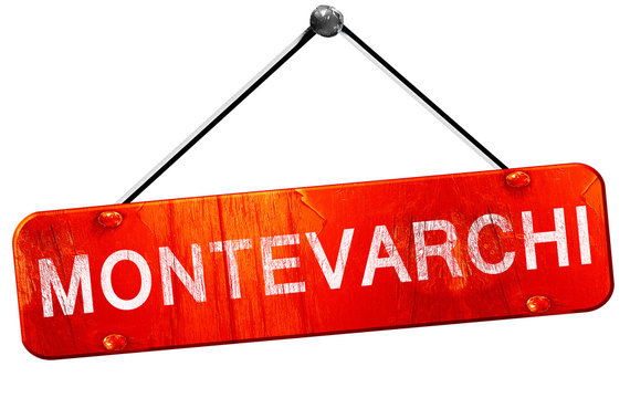 Montevarchi, 3D rendering, a red hanging sign