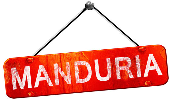 Manduria, 3D rendering, a red hanging sign