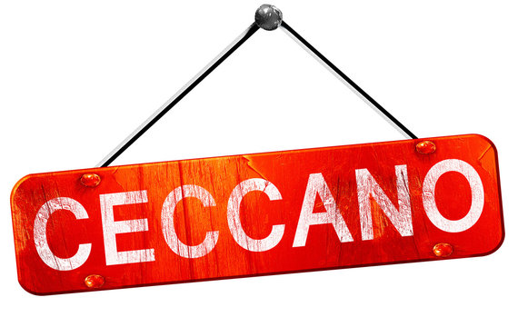 Ceccano, 3D rendering, a red hanging sign