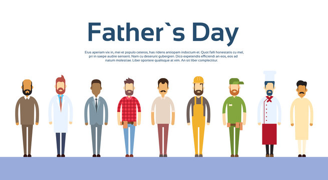 Happy Father Day Holiday, Man Dads Different Occupations Set