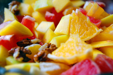 Diet, healthy fruit salad in bowl - healthy breakfast, weight loss concept