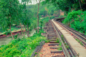 railway in the forest,vintage tone