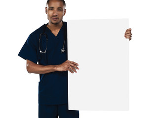 doctor holding a blank card