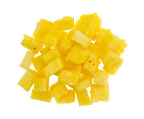 Fresh chunks of pineapple on a white background