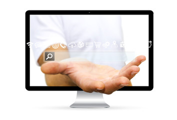 Man using web address to surf on internet