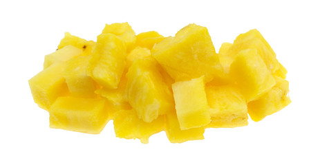 Fresh chunks of pineapple on a white background