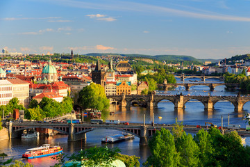 Beautiful view to Vltava and bridges in Prague, Czech republic
