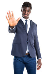 Handsome black man counting five