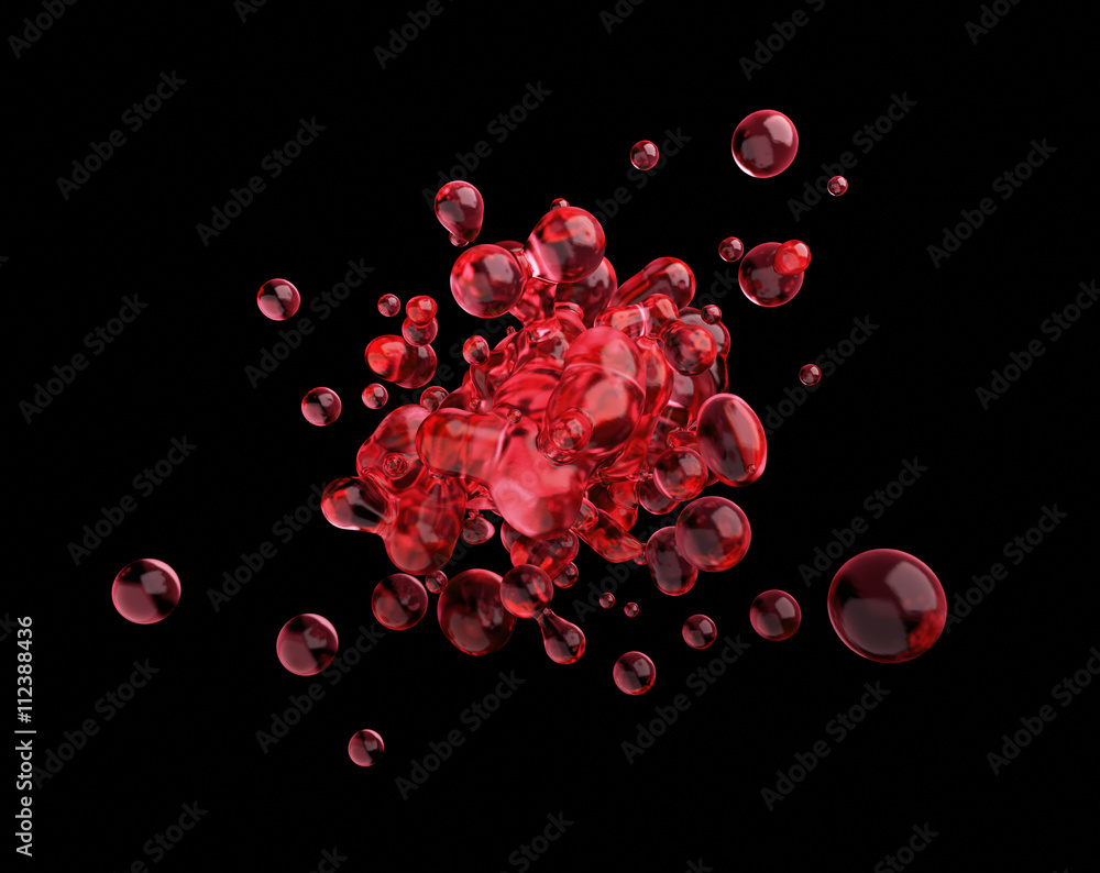 Poster abstract 3d rendering of chaotic liquid in empty space. background with dynamic fluid splash. design