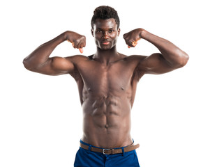 Fototapeta na wymiar Handsome black man with athletic body posing