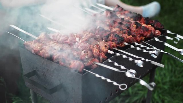 on a Brazier With a Set of a Smoke Meat is Fried