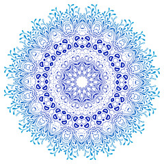 Vector mandala ornament. Round floral pattern. Hand drawn decorative element. Ornament round mandala frame. Geometric circle element, vector. blue teal white isolated