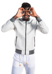 Black man showing something