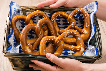 Breadbasket with traditional Bavarian pretzels
