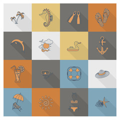 Summer and Beach Simple Flat Icons