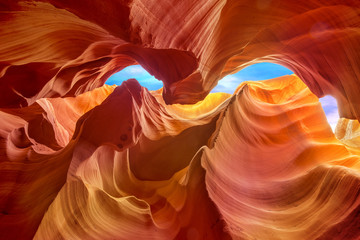 multicolored rock formations inside the antelope canyon