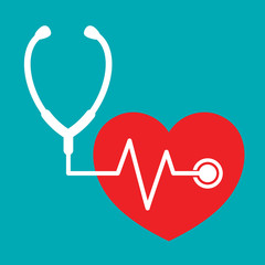 Stethoscope with a heart beat icon