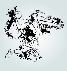 Naklejka na ściany i meble Vector ink illustration of basketball player