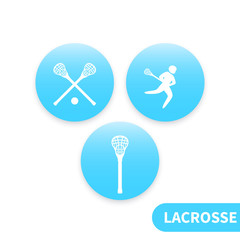 Lacrosse, lacrosse stick, crosse, round blue icons, vector illustration