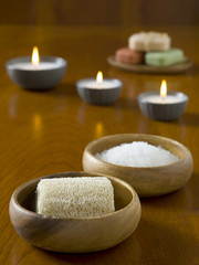herbal spa salt with loofah
