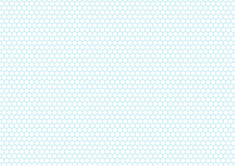 Cyan color hexagon grid, a4 size horizontal background