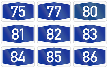 Collection of Numbered highway shields of German Autobahn system