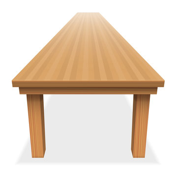 Very long empty wood table - for festive banquet or the like - perspective view from above - isolated vector illustration on white background.