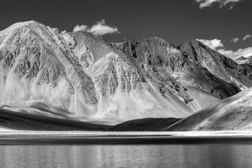 Mountains and Pangong tso (Lake), Leh, Ladakh, Jammu Kashmir, India