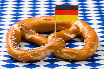 Single Bavarian pretzel with german flag