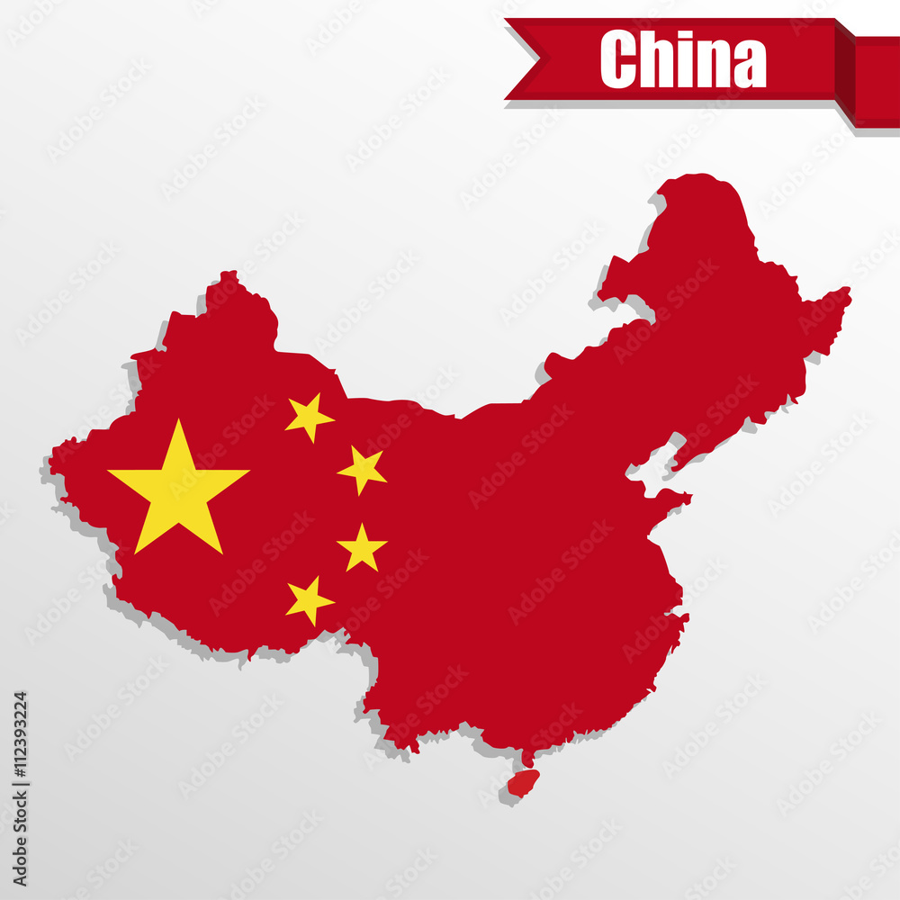 Aufkleber china map with flag inside and ribbon