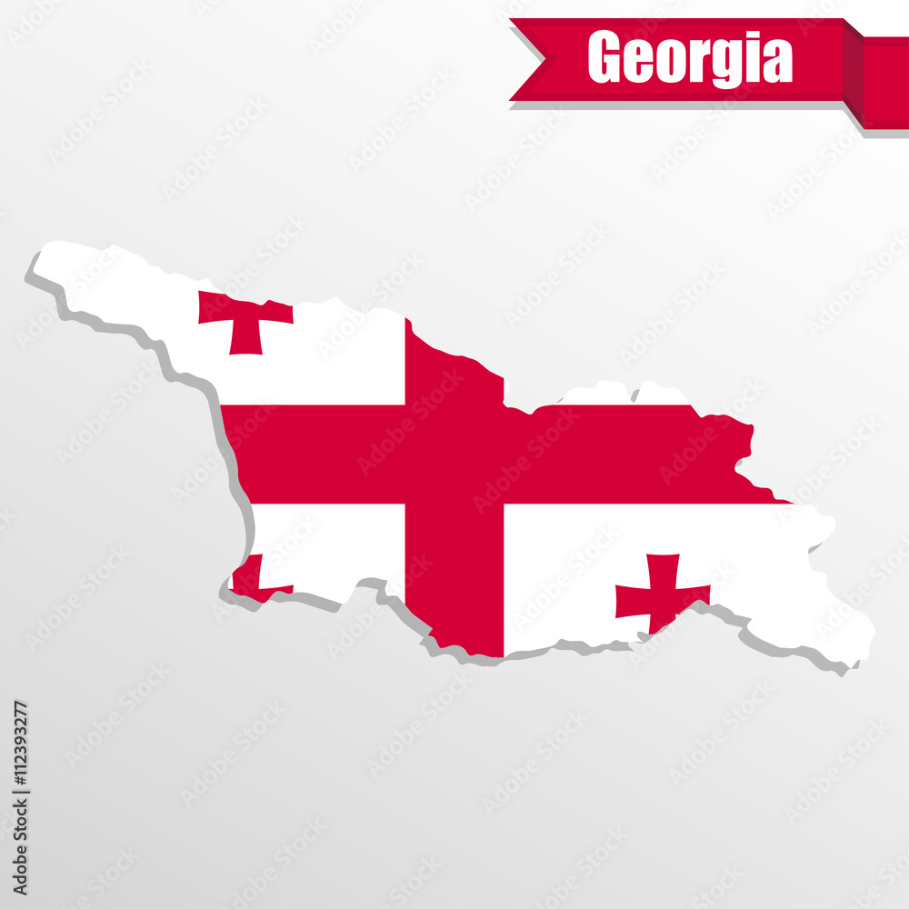 Poster georgia map with flag inside and ribbon