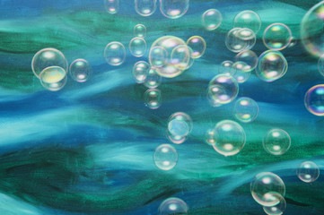 Soap Boubbles infront of self painted abstract underwater backgr