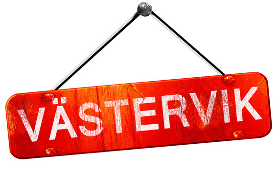 Vastervik, 3D rendering, a red hanging sign