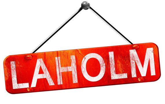 Laholm, 3D rendering, a red hanging sign