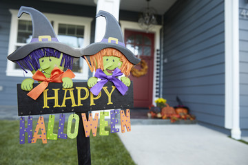 Sign In Garden Of House Celebrating Halloween