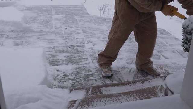 View Of A Man Shoveling Snow