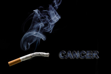 Burned cigarette and text Cancer