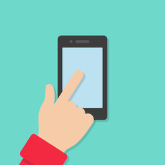 Hand and phone isolated on background. Vector icon
