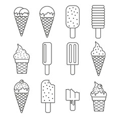 Vector line ice cream collection set