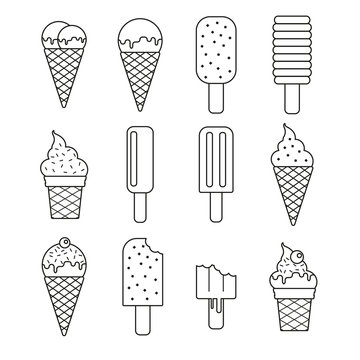 Vector line ice cream collection set