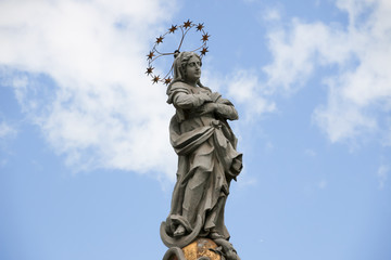 Fototapeta na wymiar Slovakia, Kosice. Main Street. Statue of Immaculata. City landscape.