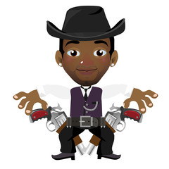 Black man with hat and gun, cartoon character