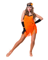 Disco dancer showing some movements against isolated white