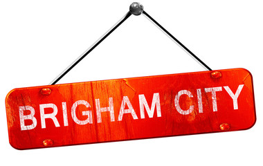 brigham city, 3D rendering, a red hanging sign